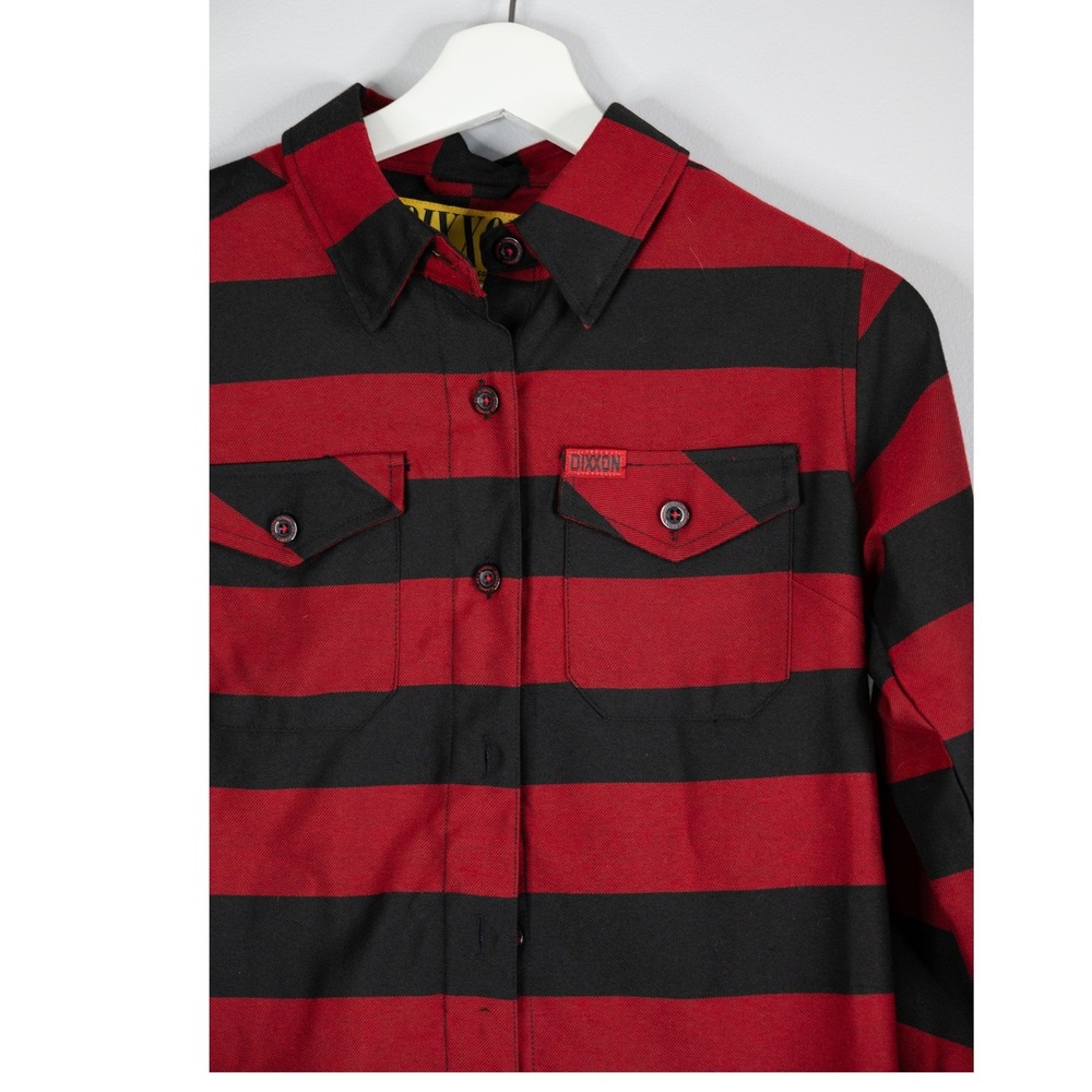 Dixxon Flannel The Cobain Women Small Red Black Stripe Excellent Grunge Shirt - Picture 2 of 7